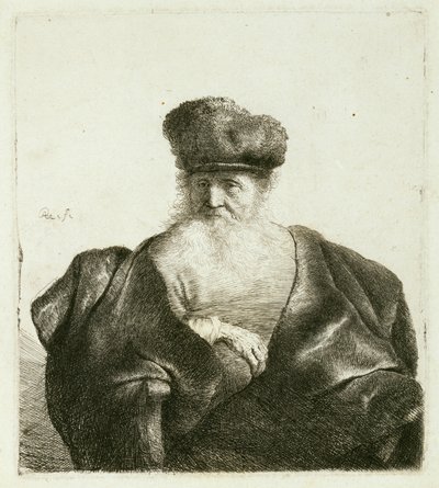 An Old Man with a Beard, Fur Cap and a Velvet Cloak, c.1632 by Rembrandt van Rijn